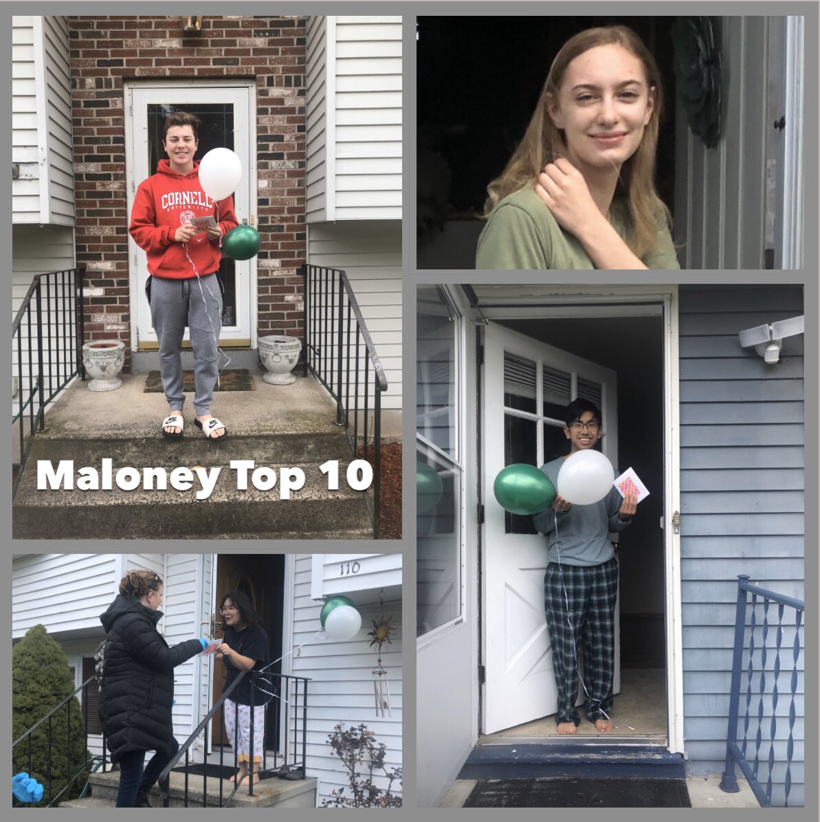 JFlynnLMS's tweet photo. Congratulations Maloney Top 10!!!! Today @straubmhs @lyons_barton and I went and delivered balloons 🎈 and cards to our Top 10. @MaloneyMemos @MeridenK12 @bhaeffner #MaloneyMYM not everyone ventured outside! https://t.co/zoLKEUWtCa