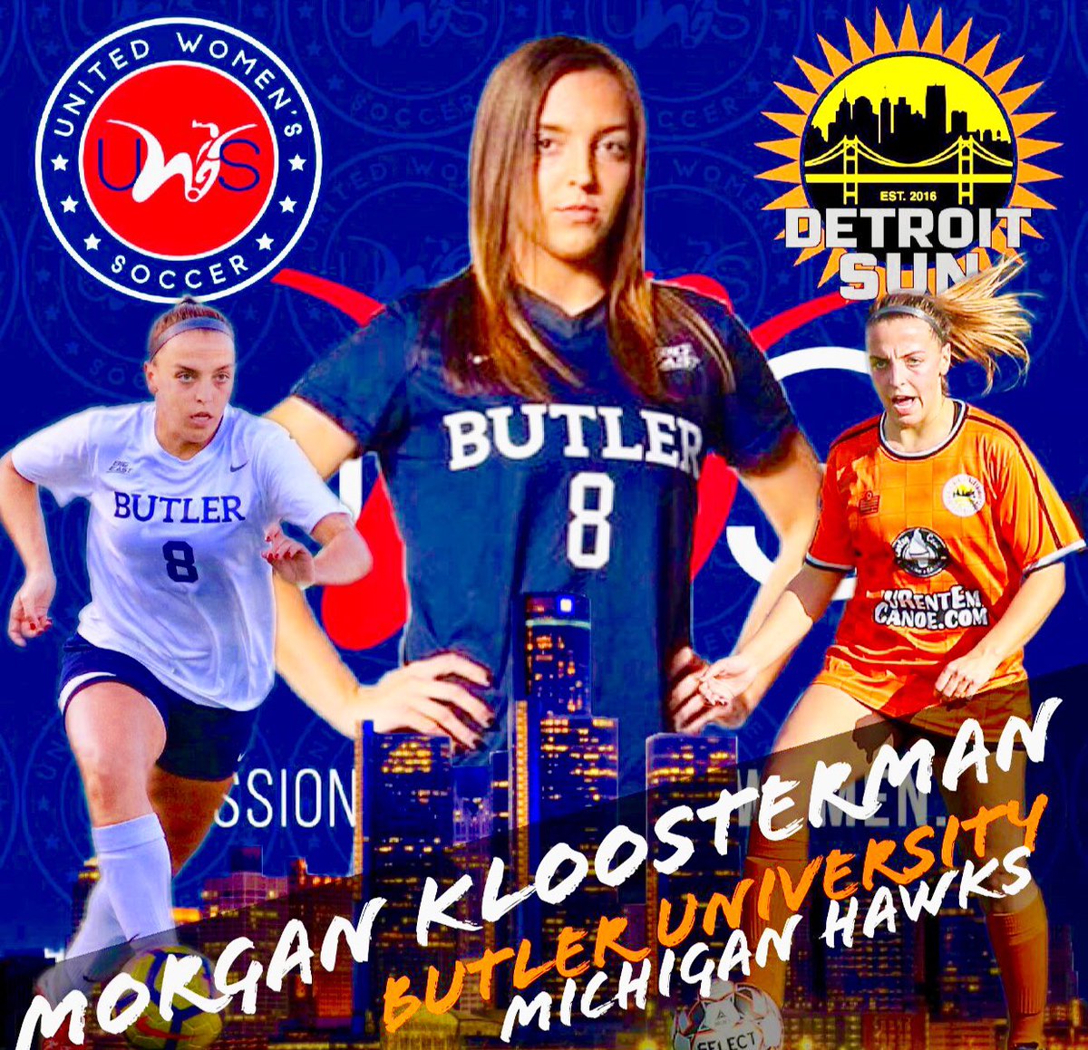 The <a href="/DetroitSunFC/">Detroit 🦄 Sun FC</a> welcome back Midfielder Morgan Kloosterman for the 2020 <a href="/UWSSoccer/">United Women's Soccer (UWS)</a> summer season.
<a href="/ButleruWSoccer/">Butler W Soccer</a> @MISoccerCentral
<a href="/Michigan_Hawks/">@Michigan_Hawks</a> <a href="/DetroitChamber/">Detroit Regional Chamber</a> 
<a href="/EasternMarket/">Eastern Market</a> @DetroitWoCFest 
<a href="/DeadlineDetroit/">Deadline Detroit</a> <a href="/CityofDetroit/">City of Detroit</a> 
<a href="/detroittitans/">Detroit Mercy Titans</a> <a href="/MLiveDetroit/">MLive Detroit</a> 
<a href="/DetroitPAL/">Detroit PAL</a> <a href="/NWSL/">National Women’s Soccer League</a>