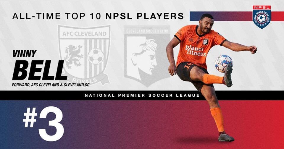 SoccerCLE's tweet photo. Congratulations to @VBell9 for being voted Third in the @NPSLSoccer All-Time Top 10 Players! #ClevelandSC https://t.co/xMWFvpwhNm