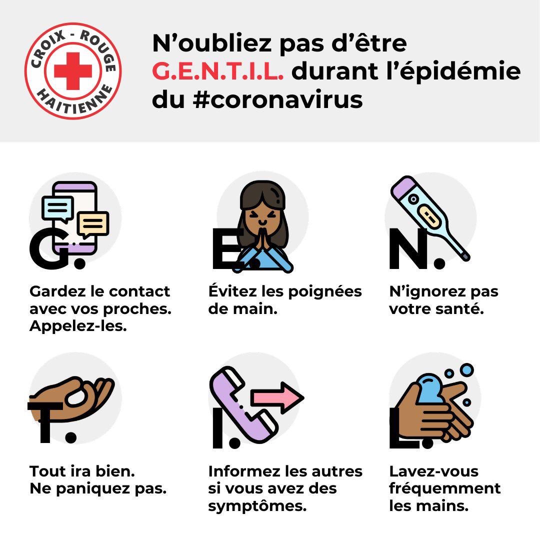 Pwoteksyon Sivil Coronavirus N Oubliez Surtout Pas D Etre Gentil Durant Cette Epouvantable Periode Garder Le Contact Avec Vos Proches Evitez Les Poignees De Main N Ignorez Pas Votre Sante