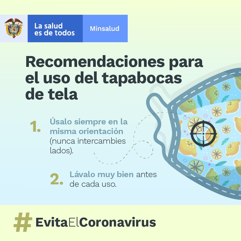 MinSaludCol's tweet photo. ¿Estás usando tapabocas caseros? Ten en cuenta las siguientes recomendaciones de uso y #EvitaElCoronavirus https://t.co/fkeMG04nIL