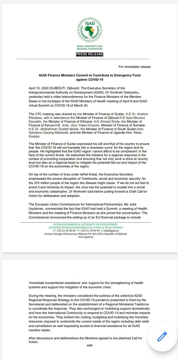 Igad Peace And Security After Discussions Deliberations The Ministers Of Finance From The Igad Member States Agreed To N