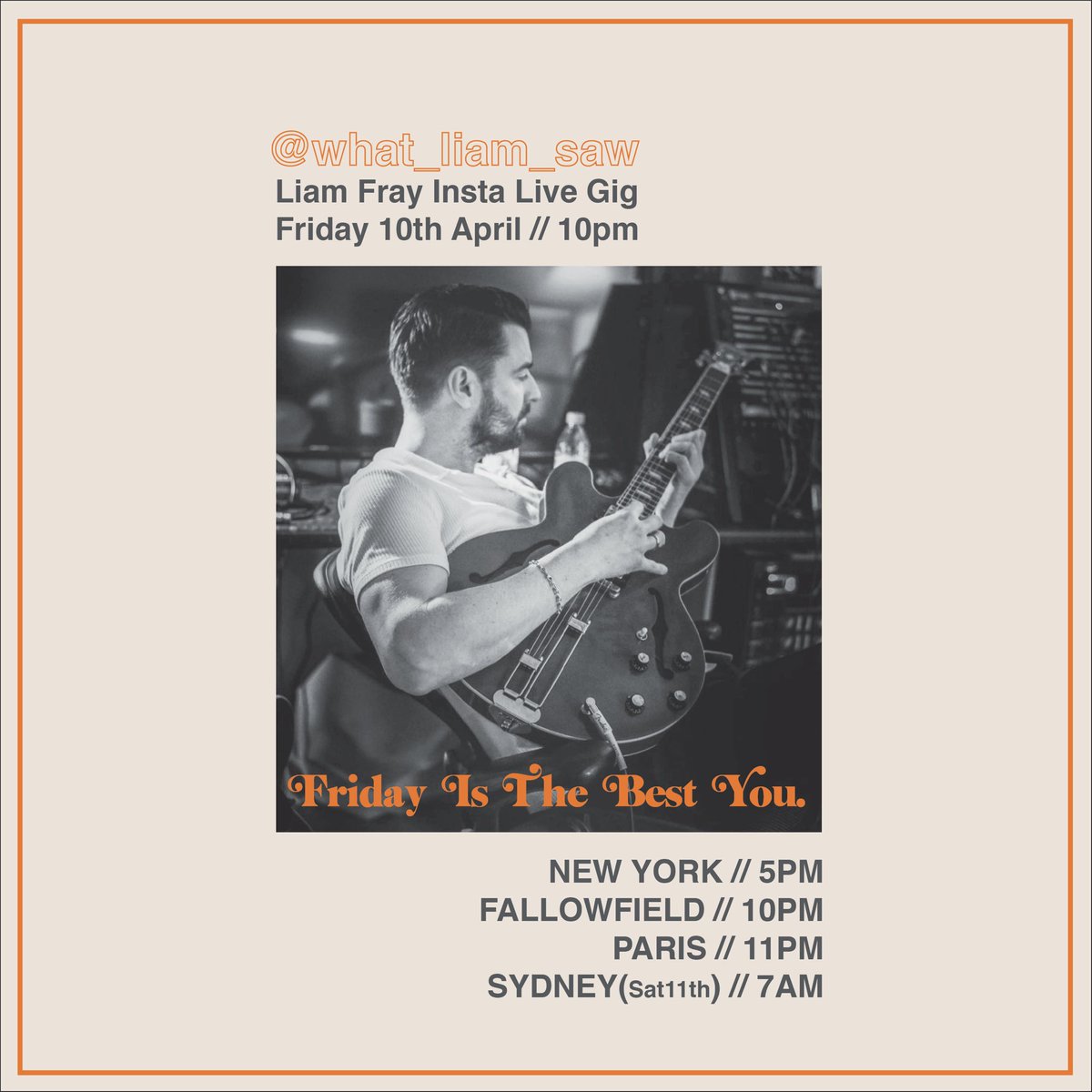 Afternoon all, how you all doing? 

Such a weird Easter...but keep doing what you're doing &amp; keep them workers safe 🧡x 

hopefully this is a little something to look forward to tonight. Bit of a sing a long to alleviate the boredom

10pm LIVE at instagram.com/what_liam_saw/…