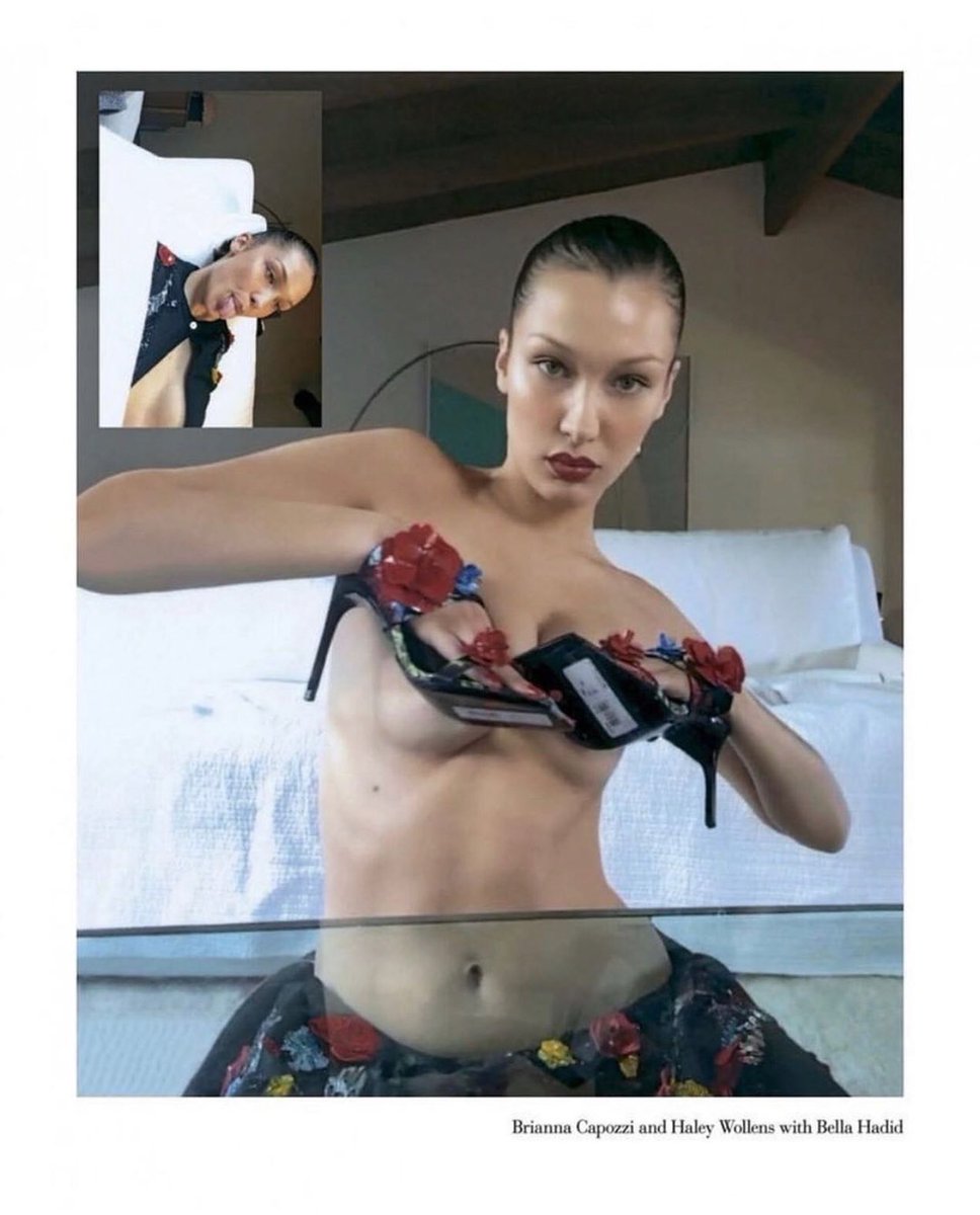 FUCCl's tweet image. Bella Hadid on FaceTime for Vogue Italia #StayInside