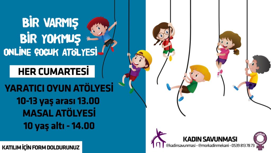 Kadın Savunma Ağı çocukları evde yalnız bırakmıyor ve 1 varmış 1 yokmuş diyerek hikayelere çağırıyor.
Haydi çocuklar!                         1 varmış 1 yokmuş diyerek online çocuk atölyesinde  siz de yerinizi alın. Atölyeye kayıt için forms.gle/Jqrxqwgw8oZjVc… <a href="/kadinsavunmasi/">Kadın Savunması</a>
