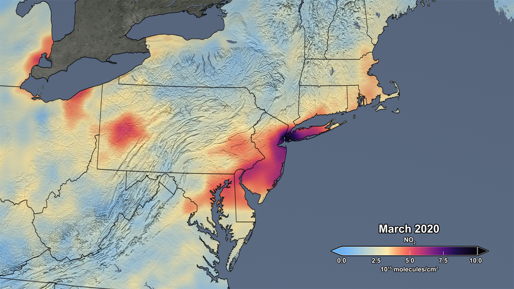 NASAGoddard's tweet photo. The northeastern U.S. has seen decreased levels of air pollution, potentially due in part to #COVID19 activity restrictions. Initial NASA satellite data appear to show roughly 30% lower nitrogen dioxide levels in March 2020 compared to the average March.
https://t.co/Wk4Z1h7Q8S https://t.co/iQ69vhz0so
