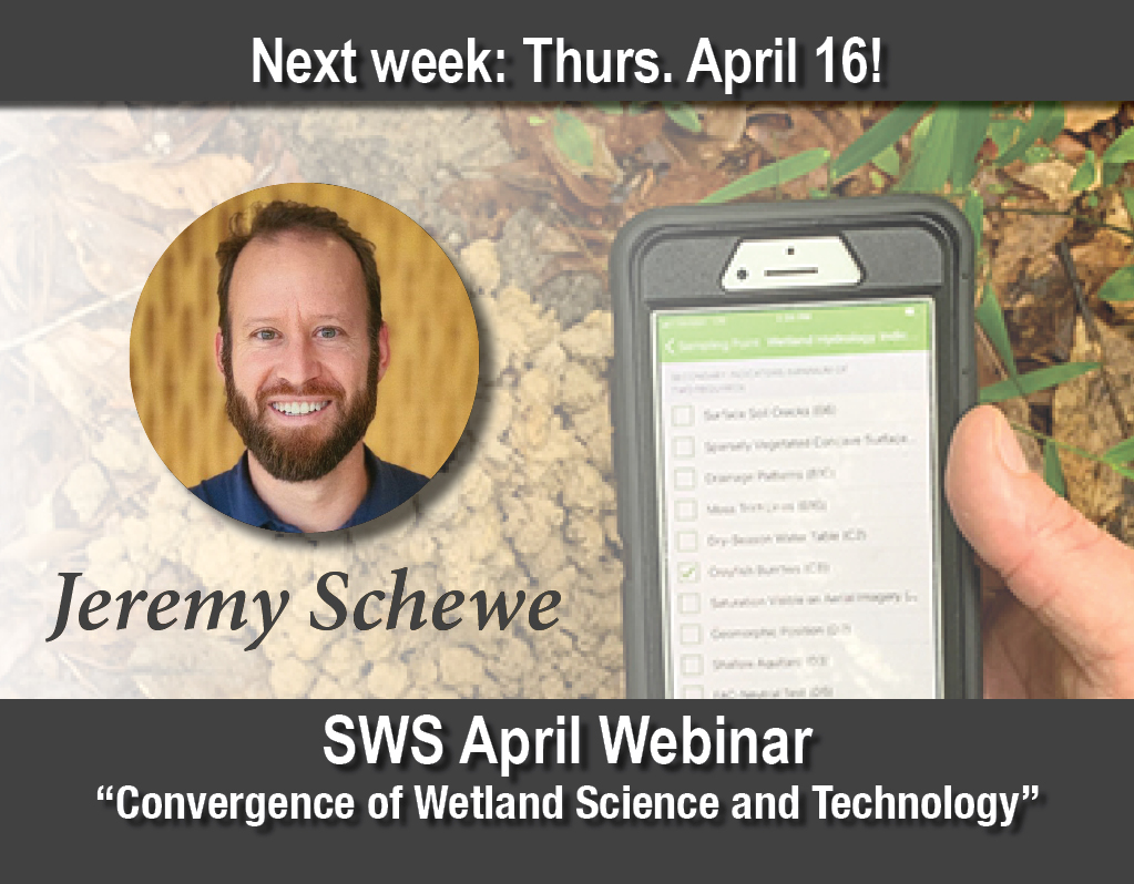 SWS_org's tweet photo. Join us next week Thurs, April 16, 2020 @ 1:00 p.m. ET for our April webinar, Convergence of Wetland Science and Technology.
https://t.co/FsM3Tr1ECj
#SWS #SWSWebinar #Wetlands #WetlandScience https://t.co/TxBboKpg1W