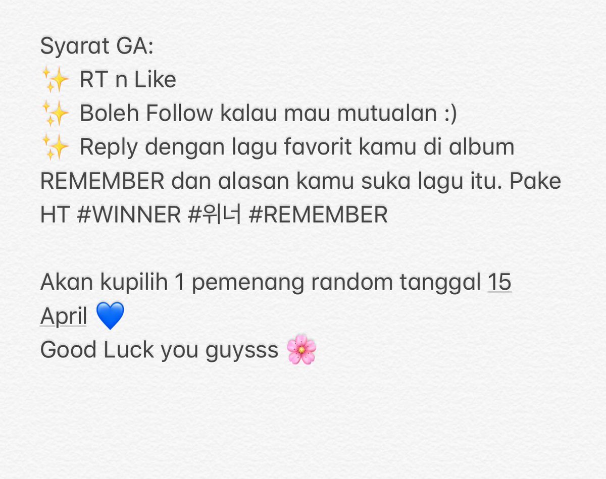 heiinnaa's tweet photo. Dear INSEONESIA... 🌸
Karena aku happy REMEMBER di rilis, aku mau adain GA sederhana. 
Hadiahnya 1 Scent Diffuser Mini*o yg wanginya sesegar senyum anak2 WINNER✨
Syaratnya ada di bawah. Semoga tidak flop 😇
Thank you n God bless 💙
#GIVEAWAY #INSEONESIA #WINNER #REMEMBER #위너 https://t.co/UnOKCaL44W