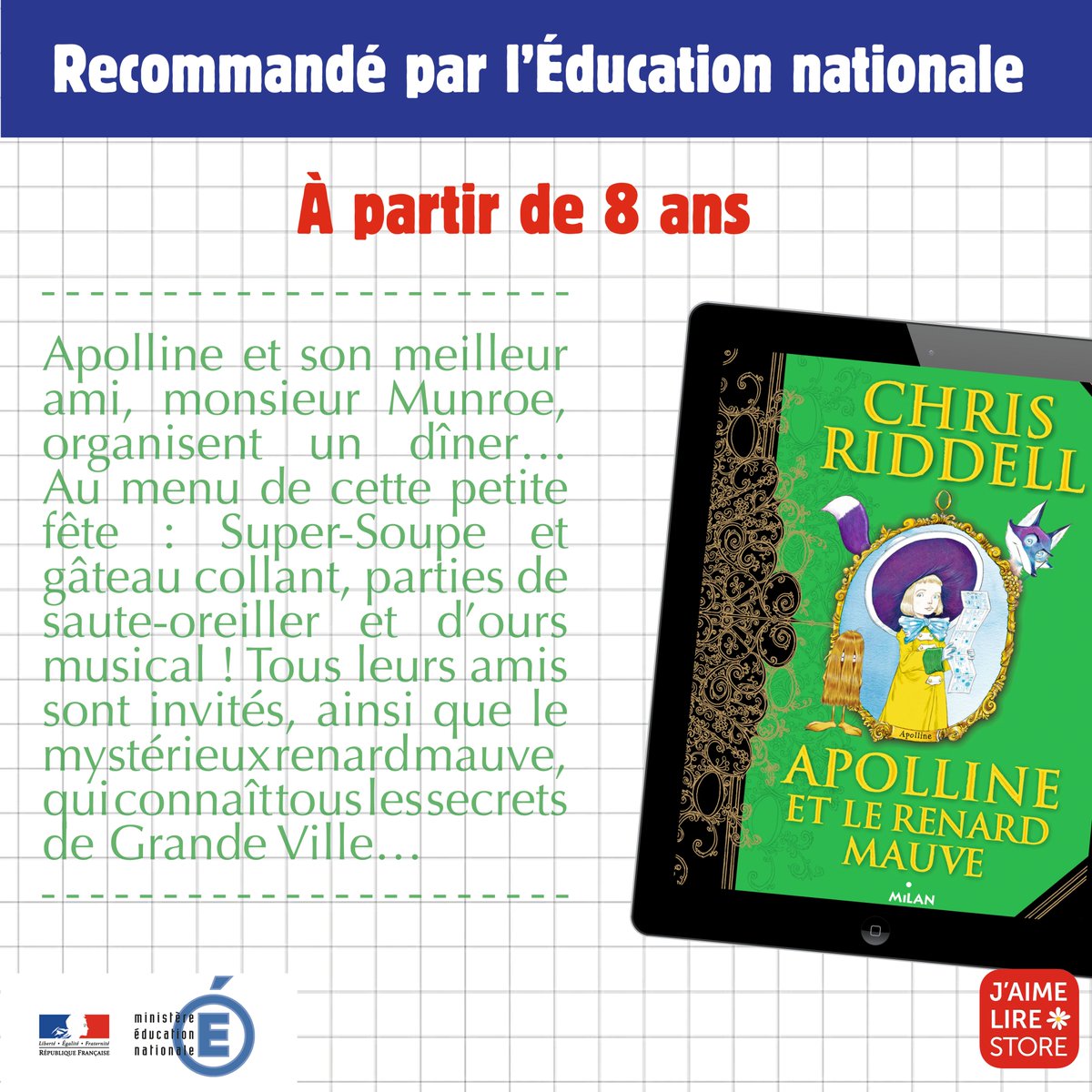 Vivlio_Kids's tweet photo. Besoin d'idées lecture pour vos enfants?
Voici une sélection de #livres @BayardEditionsJ @MilanJeunesse recommandés par l'Education nationale au format #numerique https://t.co/YWtRcf3xj1 https://t.co/HyfzLdqdCd