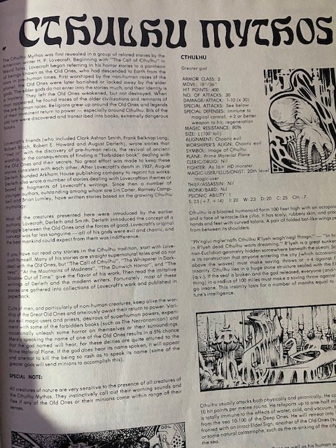 Anyhow, I loved this book! It was filled with all these gods for my players to kill! And in this edition, there were the Cthulhu Mythos!