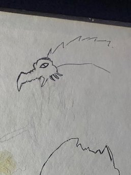 He posted examples of the drawings and--guess what?--there was my dragon! The stickers had been peeled off, but the outlines I drew around them remained!