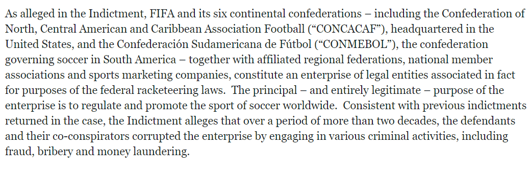 The mention of CONCACAF is very important, as that was the wing of FIFA that was infiltrated by the FBI. Flipping their President Chuck Blazer by 2011 (maybe earlier) & wiring him up to catch other leaders engaged in corruption. #MobstersCheckInButTheyDontCheckOut