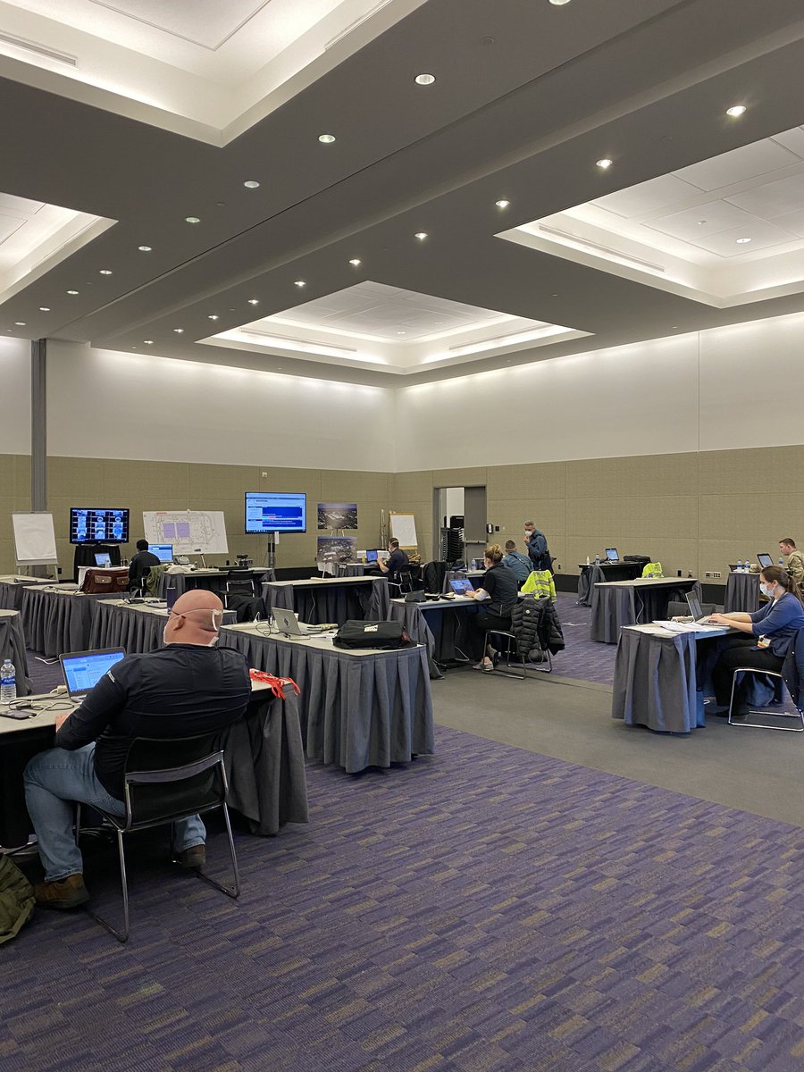 This is the incident command center. They don’t normally look this spaced out. This is where logistics are run. The famous WebEOC is our data management tracking system. And there is  @Cnn  @JohnKingCNN on screen.  #logistics 6/