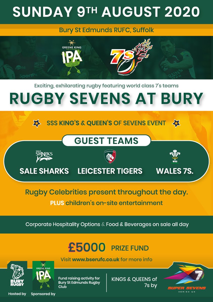 It’s on!!!!  The <a href="/S7SRugby/">LIT Super Sevens Series (UK)</a> SSS Kings and Queens of 7s in association with <a href="/GKIPA7s/">GKIPA7s 5th May 2019</a> <a href="/BSERugby/">Bury St Edmunds Rugby</a> #MarkYourDiary #Sevens August 9th 2020 #WeCantWait