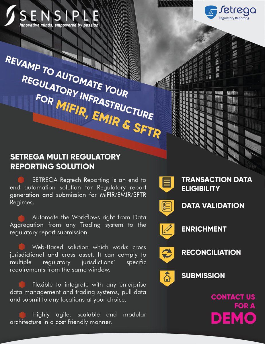 iamKarthikRN's tweet photo. #RegTech #ESMA #MiFID #RegulatoryCompliance #RiskManagement #reporting #mifidii #security #regulatoryrequirements #fintech #automation #realtime #compliance #sftr #financialinstitutions #reconciliation #regulation #europeanmarkets #regulatoryreporting #regulatorytechnology https://t.co/3vJVxYah0p