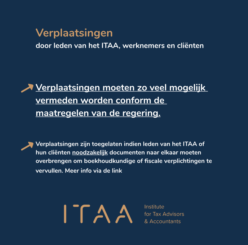 itaa_bel's tweet photo. 📢⚠ Noordzakelijke verplaatsingen naar Accountant/Belastingadviseur zijn toegelaten: meer info 
https://t.co/6Aqxn4s4ez https://t.co/T7d42u328g