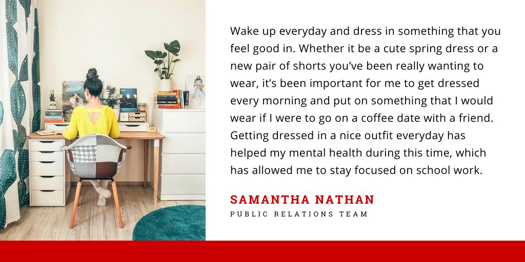 CCDERC_SA's tweet photo. Happy Friday! Here is another Student Ambassador tip on online learning and how best to work from home, from our very own Samantha Nathan! #StudentAmbassadorTips #TipOfTheDay 
@BU_CCD https://t.co/rLWBJ9YQLL