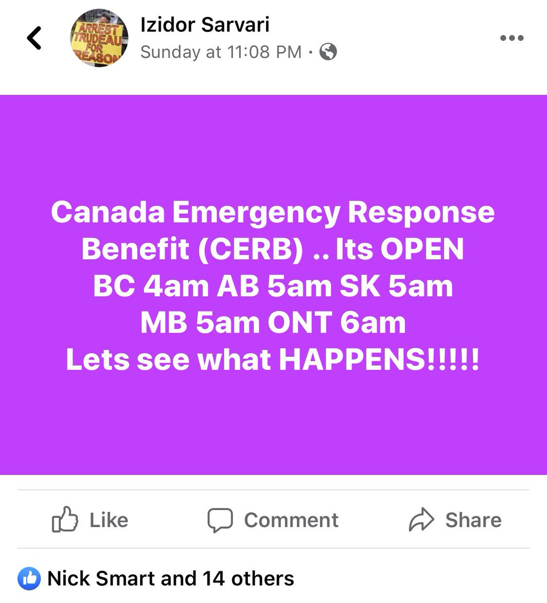 4/ Izidor, who is currently organizing a big rally to protest the isolation measures in Calgary and thinks the WHO is a sham and the pandemic is fake, is supportive of the financial aid.