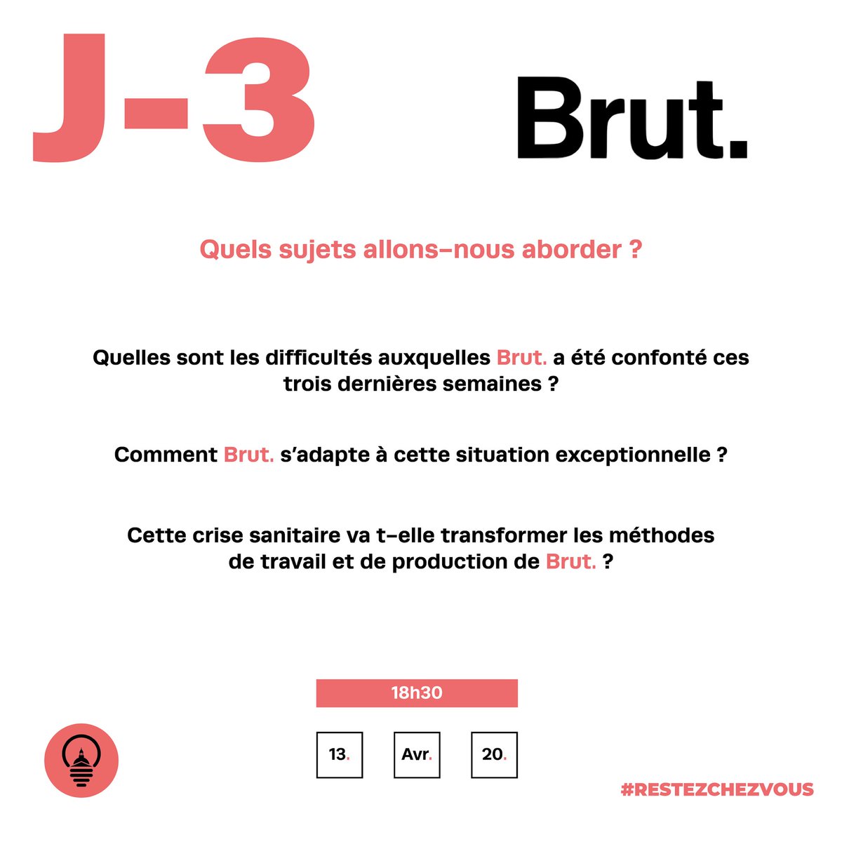 Startinsorb's tweet photo. [E-CONFERENCE] 

J-3

Quelles sont les conséquences d’une pandémie sur l‘activité des médias ?

Guillaume Lacroix de @brutofficiel sera présent en live ce lundi 3 avril sur notre page Facebook (en épinglé) pour répondre à toutes vos questions !

Restez connectés 💡 https://t.co/cnh17a2jCC