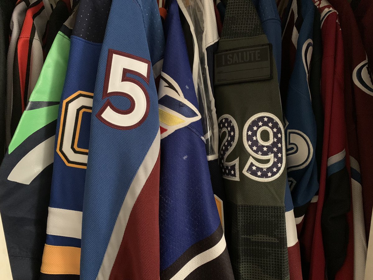 Christina15_90's tweet photo. Itโs #AvsSpiritWeek and the @avalanche tell you itโs jersey day...but you have no idea what one to wear. How many jerseys is to many? https://t.co/fRNnIiSrRt