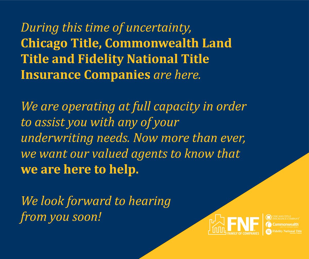 fntgCT's tweet photo. During this time of uncertainty, we want to remind our agents that we are here! Contact any of our team members today. #leanonfnf https://t.co/7Q1k8ifaZb