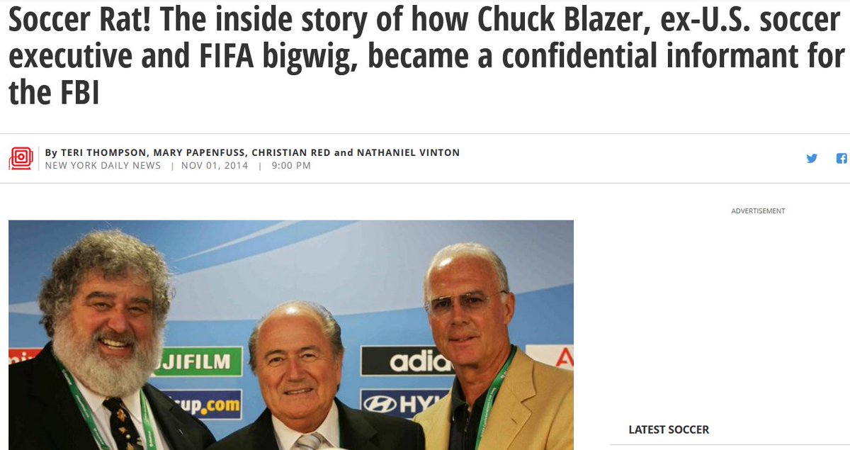 But lets turn back to what Chuck Blazer did...He got flipped by the FBI & then EDNY US Attorney Loretta Lynch because he had been caught in crimes by the FBI & IRS. In 2012, he was carrying a bugged key chain to the London Olympics to meet with his co-conspirators & friends!