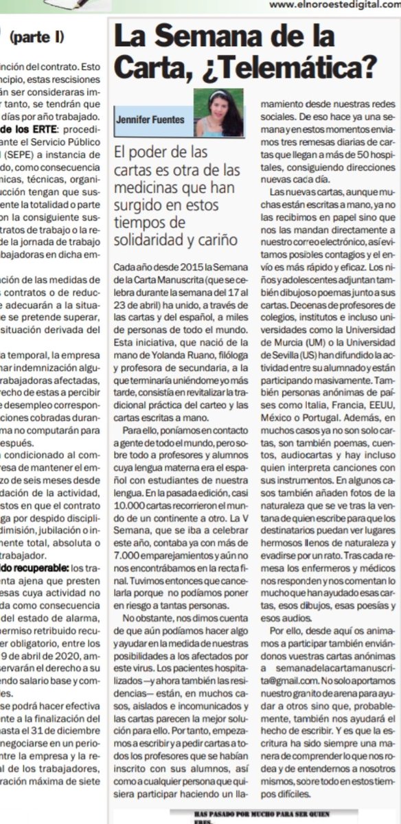 Más publicaciones nos alegran el día. ¿Y tú, quieres hacer algo para ayudar a los demás? Envíanos tu carta a semanadelacartamanuscrita@gmail.com
¡¡¡La estamos esperando!!!