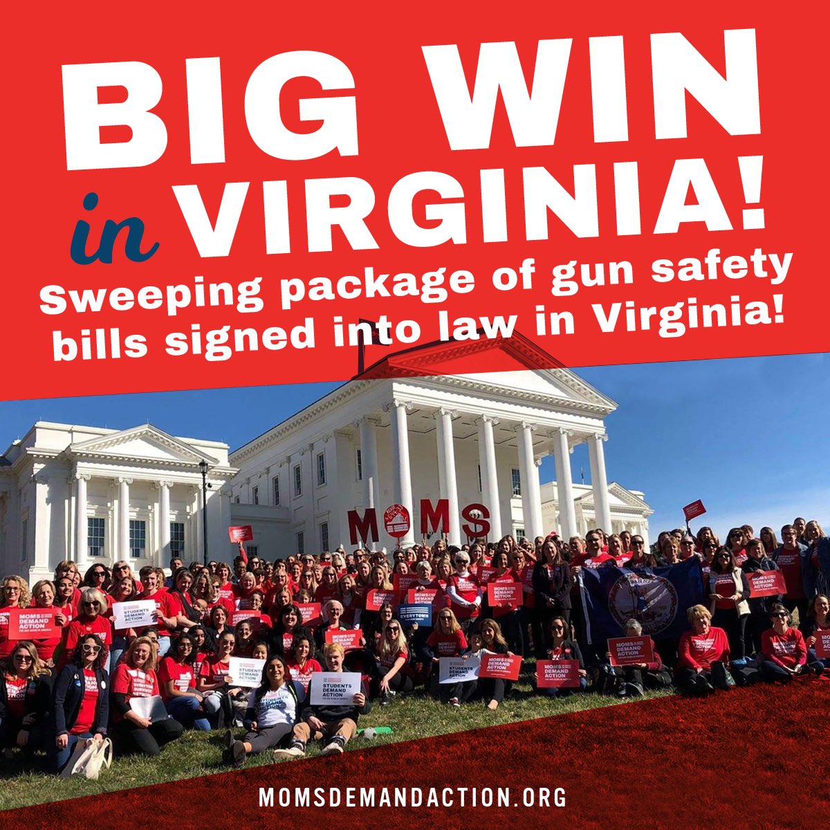 THEY DID IT!!! Today, Virginia Gov. Ralph Northam signed into law one of the most meaningful and comprehensive gun safety packages in our country's history: five new gun safety bills, including background checks on all gun sales and an extreme risk protection order law.  #VAleg