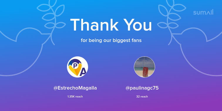 Our biggest fans this week: EstrechoMagalla, paulinagc75. Thank you! via sumall.com/thankyou?utm_s…