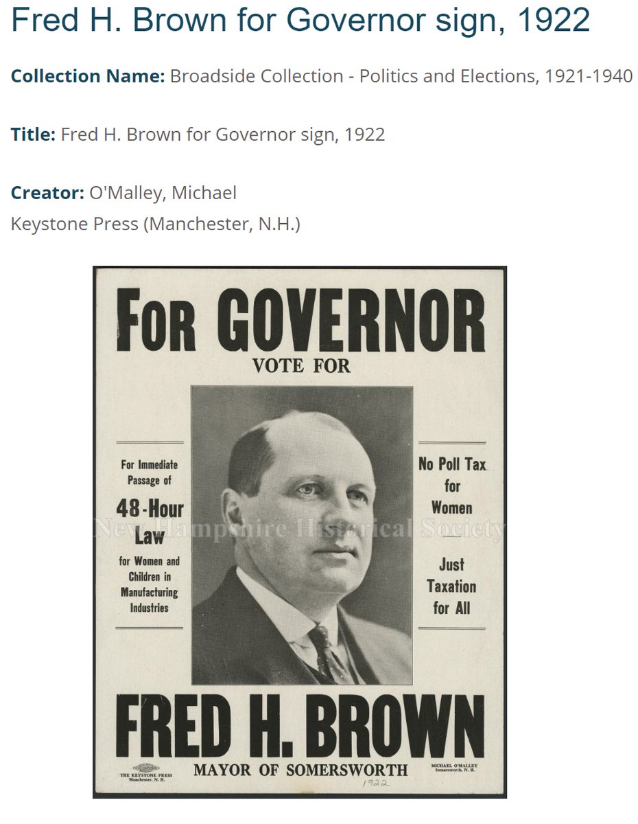 TCRepro's tweet image. Check out this @KeystonePress and @TCRepro blast from the past provided by the New Hampshire Historical Society @nhhistory - We printed this sign for the 1922 election for &quot;Brown for Governor.&quot;
#FlashbackFriday #FridayMotivation
  bit.ly/NH-History