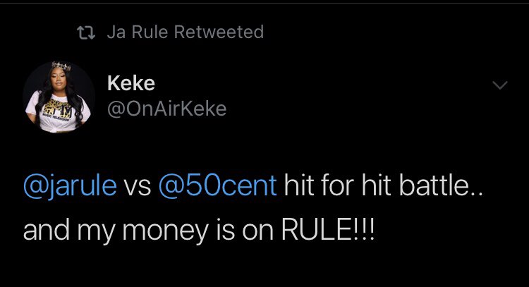 XXL's tweet photo. Ja Rule vs. 50 Cent in a hit battle

Who you got winning? ⬇️ https://t.co/kFxHsjG5k5