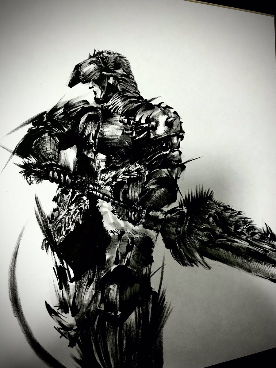 ハンター装備 #絵 #墨絵 #水墨画 #黒 #モンハン #MH #ハンター #装備