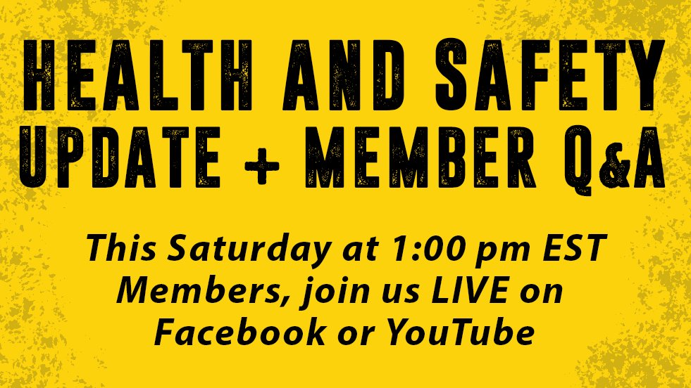 TOMORROW: Members, don't miss this LIVE health and safety update and Q&amp;A. We'll be discussing critical information that you and our union fam should know.

Bring all your health and safety related questions with you.
