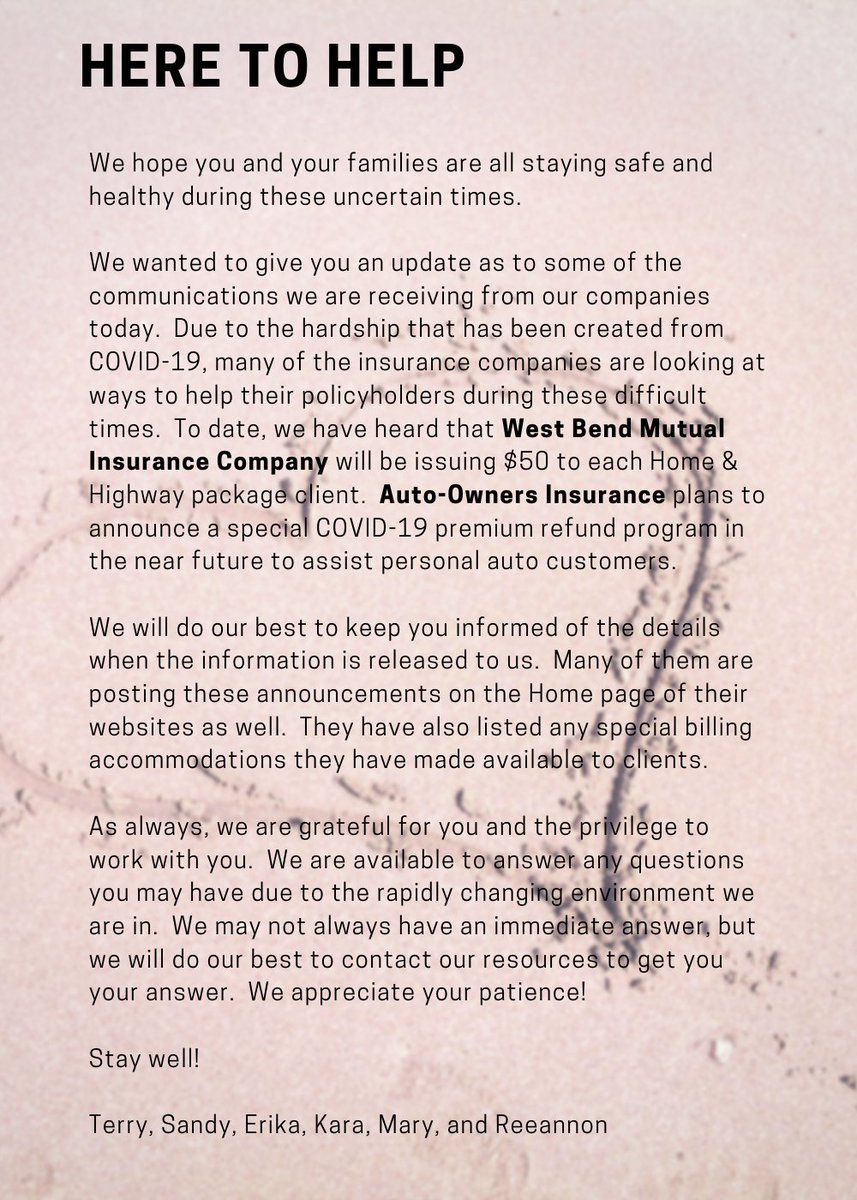 EschInsurance's tweet photo. In addition to our recent post, @Progressive personal auto customers who have a policy in force as of April 30 will be credited 20% of their April premiums in May and personal auto customers with a policy in force as of May 31 will be credited 20% of their May premiums in June. https://t.co/k3SFiP2vxI