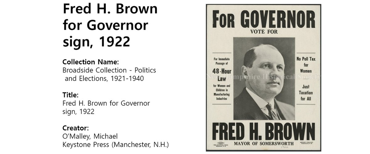 TCRepro's tweet image. Check out this @KeystonePress &amp;amp; @TCRepro blast from the past provided by the New Hampshire Historical Society 
@nhhistory - We printed this sign for the 1922 election for &quot;Brown for Governor.&quot; #FlashbackFriday #FridayMotivation
  bit.ly/NH-History