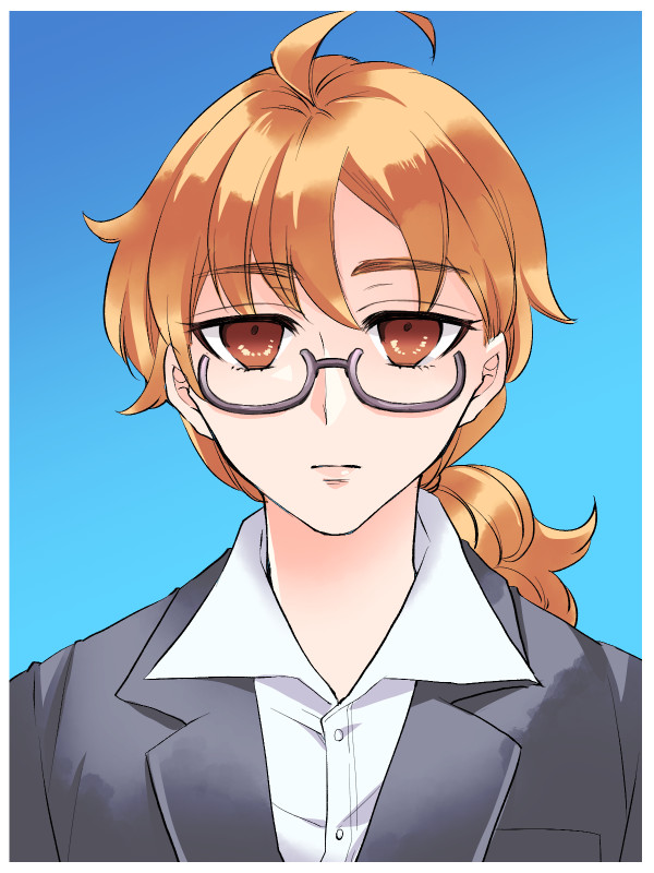 solo 1girl shirt looking at viewer glasses blue background ahoge  illustration images