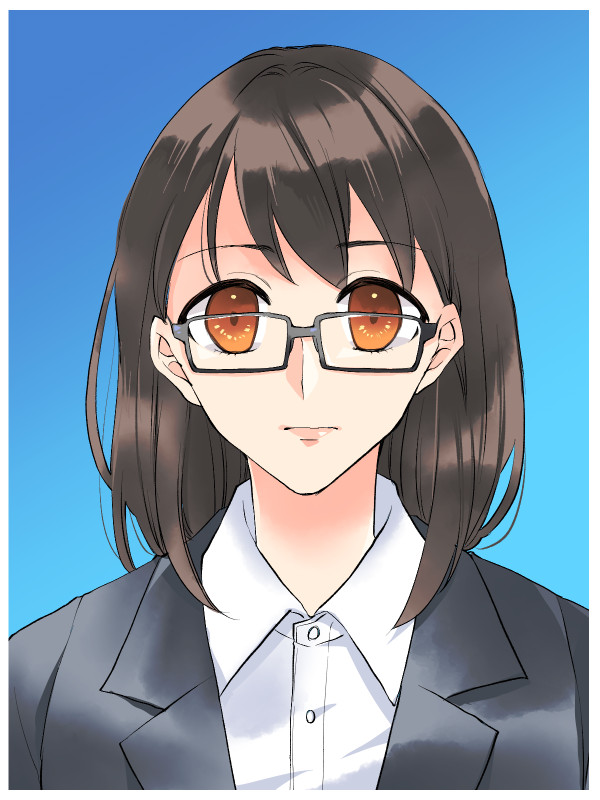 solo 1girl shirt looking at viewer glasses blue background ahoge  illustration images