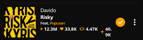 Karojoshua3's tweet photo. Davido album crosses 50mill on audiomack with risky doing another million round soon #13mill https://t.co/M9CvoUATQS