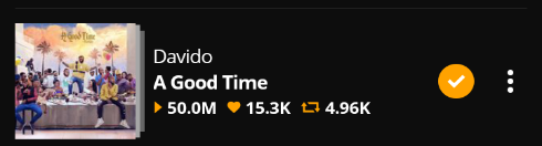 Karojoshua3's tweet photo. Davido album crosses 50mill on audiomack with risky doing another million round soon #13mill https://t.co/M9CvoUATQS