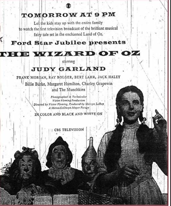 In honor of tonight's  @TCM broadcast of OZ, I'm doing a thread covering its convoluted history on American TV, beginning with 11/3/56 at 9 pm EST debut on CBS as final offering on a monthly series of specials that were all broadcast live.  #TCMParty