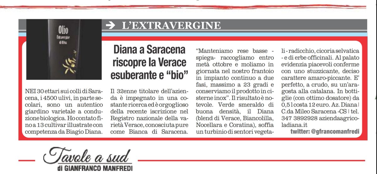 GFrancoManfredi's tweet photo. La collina d' #ulivi si rivela un #GiardinoVarietale #biologico con 13 #cultivar. Tra queste la rarissima #Verace. Nel suo #Extravergine il 32enne Biagio #Diana la valorizza in un #blend #VerdeSmeraldo che soffia un turbinio di sentori #vegetali e #officinali
#Saracena #organic https://t.co/1NpcYoiM0J