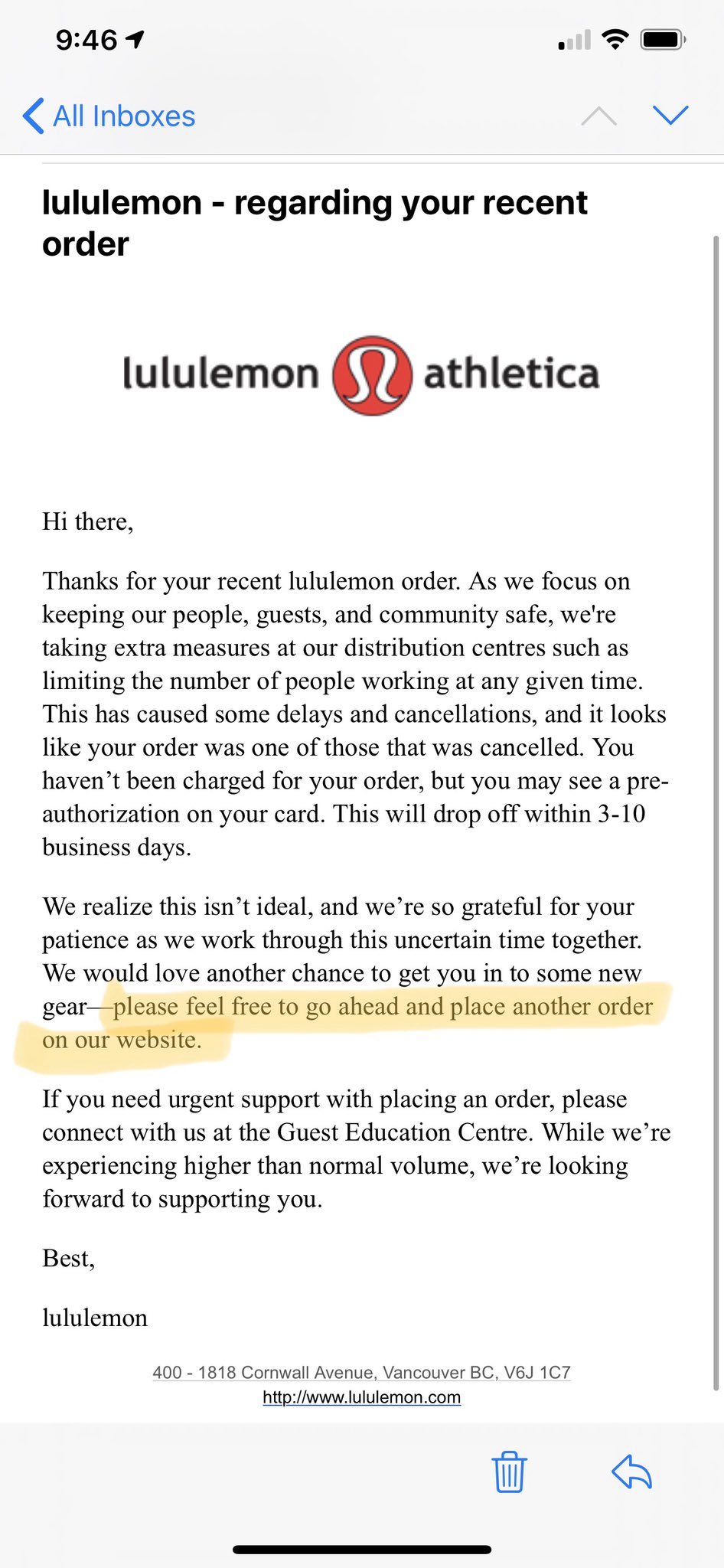 Ruby Chen on X: &ldquo;.@lululemon if you cancel our order due to longer 