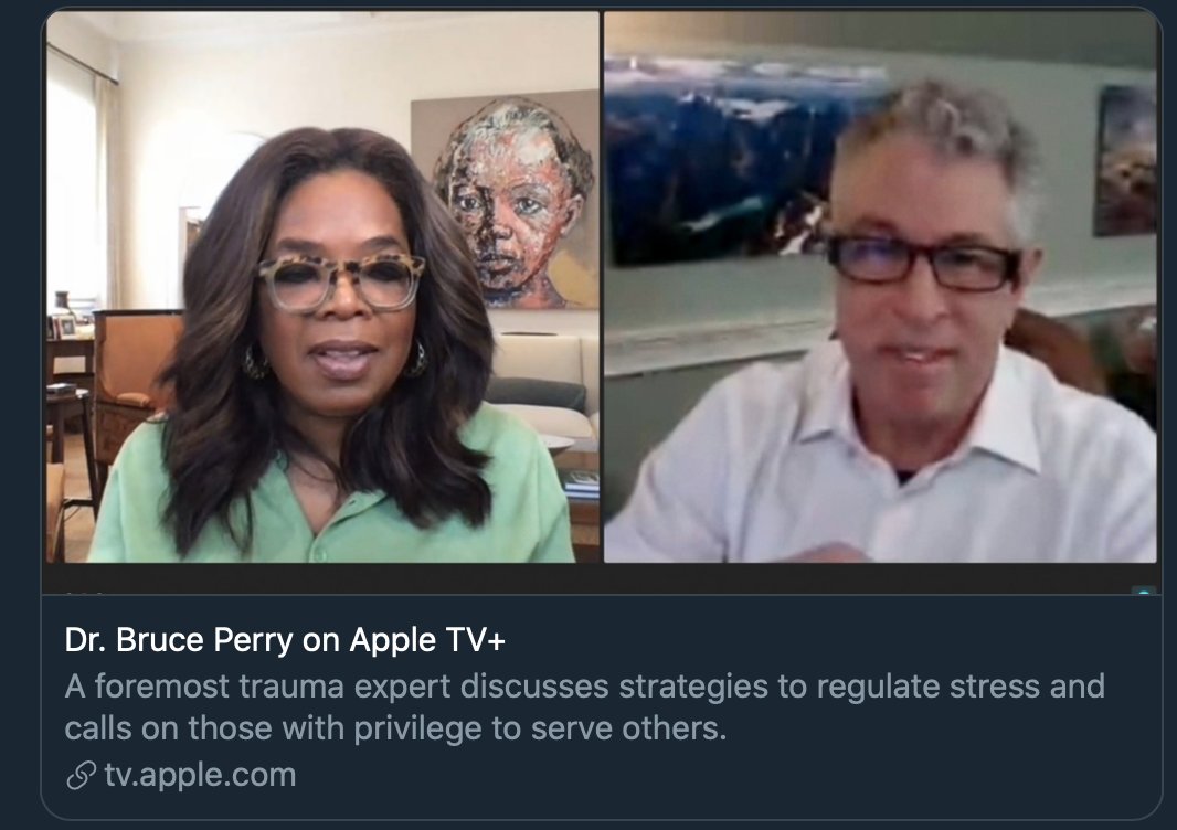 BDPerry's tweet image. Grateful for the opportunity to talk with @Oprah about challenges of current pandemic - especially the tsunami of risk (physical, emotional, behavioral) that this will create. &amp;amp; the need for those of us with the privilege of work, resources, status, etc. to help those with less.