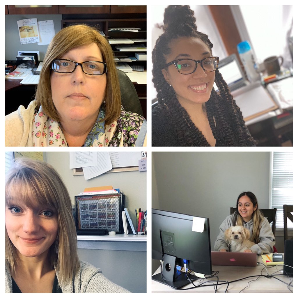 KCKPSHR's tweet photo. Kicking off our Friday Funday with a smile from just a few of the hard working people that make up the #KCKPSHR team. #KCKPS staff.... we are still here for you and we miss you! Take care💙 #work4kckps #togetherapart https://t.co/Dx1nAO7e98