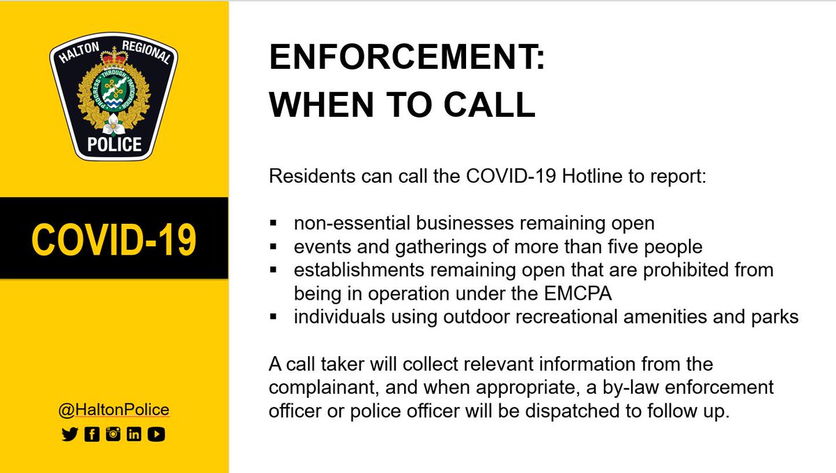 townofoakville's tweet image. Our by-law enforcement officers will collaborate with the Halton Police to educate and enforce issues of non-compliance with the province's emergency orders. 

To report violations, call 905-825-4722.

haltonpolice.ca/about/media/vi…