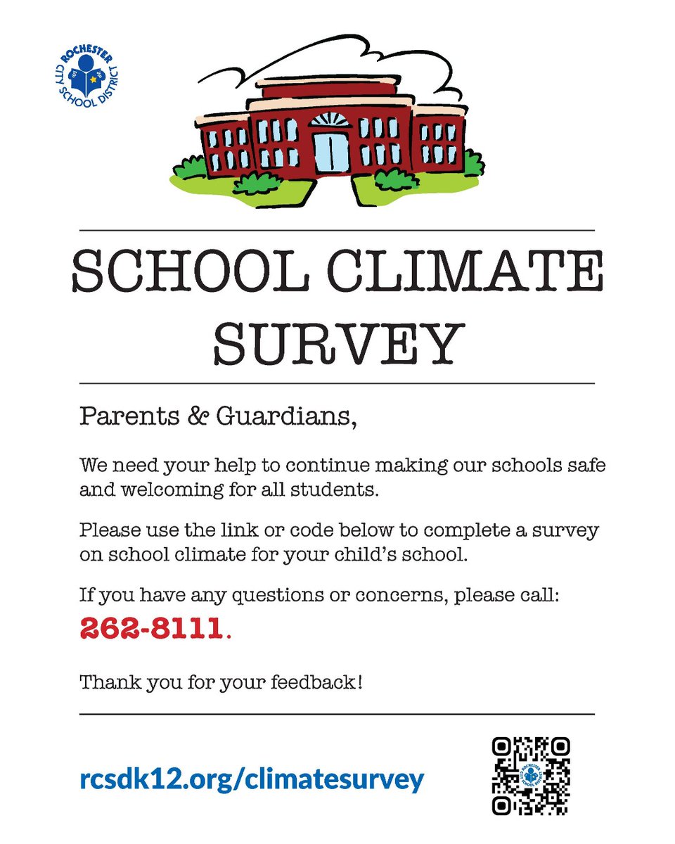 RCSD Parents there is still time to provide feedback on school climate. Complete the short survey at rcsdk12.org/climatesurvey