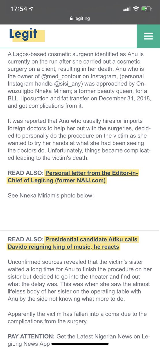 Here is the story of the beauty queen who died. This story was everywhere all through last year. The Dr Anu was said to run away that time.The minimum you can do as a patient is to research the doctor/clinic well before lying down for anyone to start cutting you up like turkey.