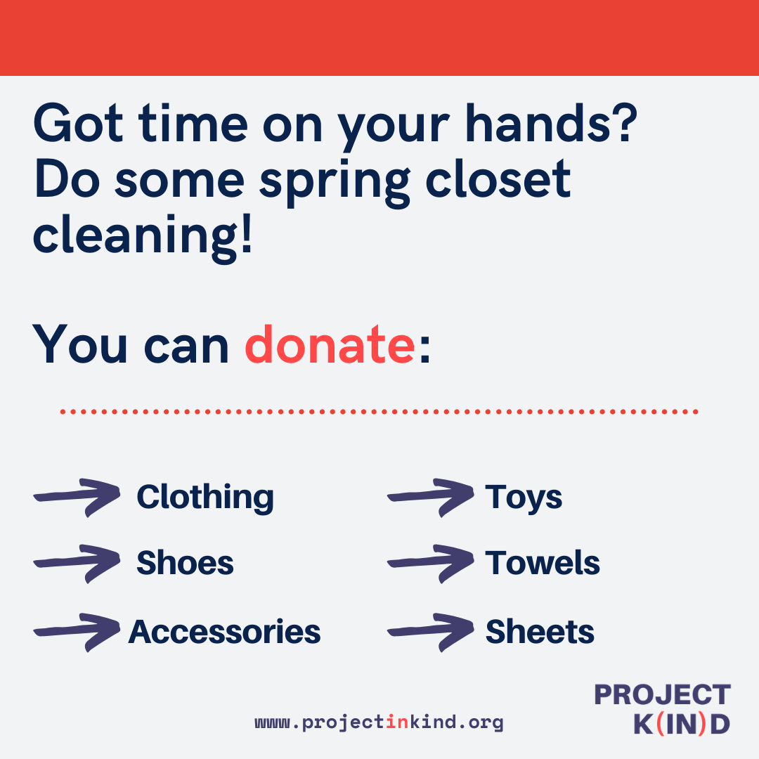 ProjectInKind's tweet photo. Your spring cleaning can benefit people who are in need. Set aside items that you no longer wear or use. Call your local donation spot to see if they are doing curbside pick-ups. #inkind #giveinkind #projectinkind #1binkind #sdgs #sdgs2030 #donate #springcleaning https://t.co/4xQJct8LbK
