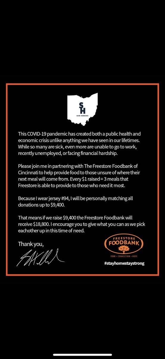 Sam Hubbard On Twitter Please Join Me In Raising Money For The Freestorefb Of Cincinnati Every 1 3 Meals To Those Who Need It Most Right Now Personally Matching All