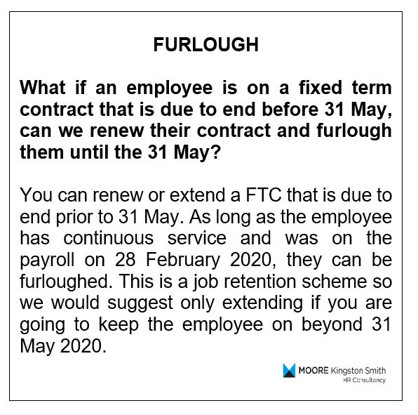 MKS_HRC's tweet image. What about fixed term contracts and furlough?

mkshrc@mks.co.uk    01708 758958

#fixedterm #contract #employee #furlough #hr #employmentlaw #lockdown #jobretentionscheme